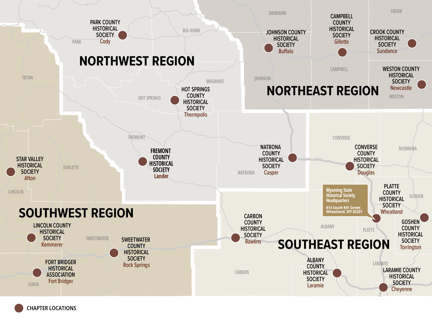 Map of historical society chapters.